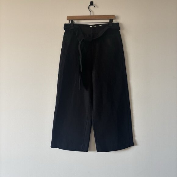 Vince Wide Leg High Rise Belted Pants Size 6 Black Quiet Luxury Old Money Office